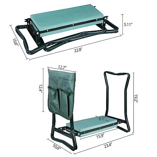 LEMY Garden Kneeler Seat Multiuse Portable Garden Bench Garden Stools Foldable Stool with Tool Bag Pouch EVA Foam Pad