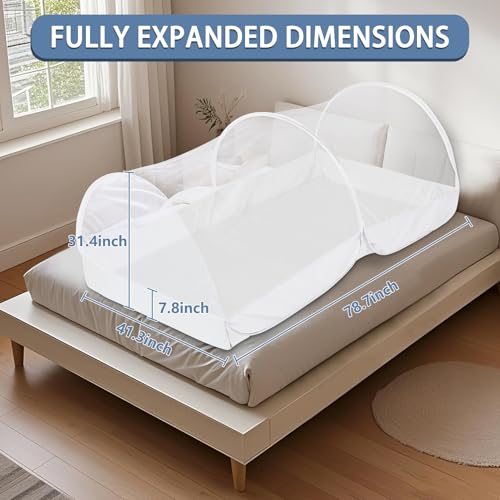 Image of Mosquito Net for Bed - Pop Up Bed Tent - Portable Travel Mosquito Net, Mosquito Netting for Suitable for Baby, Adult Bedroom, Camping, Napping, Patio (White)