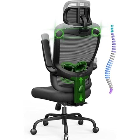 Ergonomic Office Chair Big and Tall - 350LBS Capacity, 6'5" Tall Max, Computer Desk Chairs Over 10 Hours Comfortable, with Adjustable Mesh High Back, Lumbar Support, 3D Headrest, Flip-up Arms Cover
