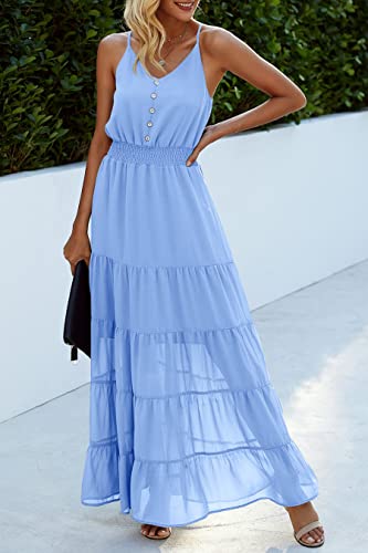 Image of PRETTYGARDEN Women's 2026 Summer Maxi Dress Spaghetti Strap Sleeveless High Waist Beach Vacation Long Sundresses