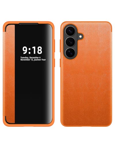 Coque Samsung S26 Plus Orange Étui Folio Smart View Fenêtre Translucide