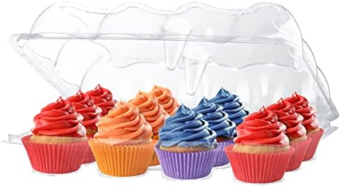 Plastic Cupcake Containers Boxes | 12 Compartment – 8 Pack | Disposable High Dome Dozen Cupcake Holder With Lid Bulk | Extra Sturdy Stackable Cupcake Boxes | Durable Muffin Packaging Transporter To Go