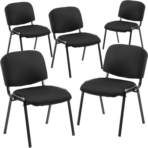 Image of HNY Black Waiting Room Stackable Chairs Mesh Ergonomic Reception Chairs Set of 5 Conference Desk Guest Chair for Meeting Room, Office, Lobby, Events, Hall