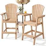 PASAMIC Tall Adirondack Chair Set of 2, All-Weather HDPE Outdoor Chairs with Removable Double Trays, Bar Height Adirondack Chairs for Balcony, Deck, Patio, Backyard, Wood