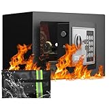 STEELIST Small Safes with Fireproof Bag, 0.23 Cubic Fireproof Safe for Home, Safety Box with Key, Black Digital Security Safes, Fire Proof Safe for Jewelry, Cash, Personal Box for Hotel, Busines