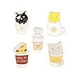 Katzen Sitzen in Kaffeetasse Brosche Kreative Haustier Tier Abzeichen Kleidung Tasche Schultasche Emaille Anstecknadel Kinder Freunde Katzenliebhaber Geschenk