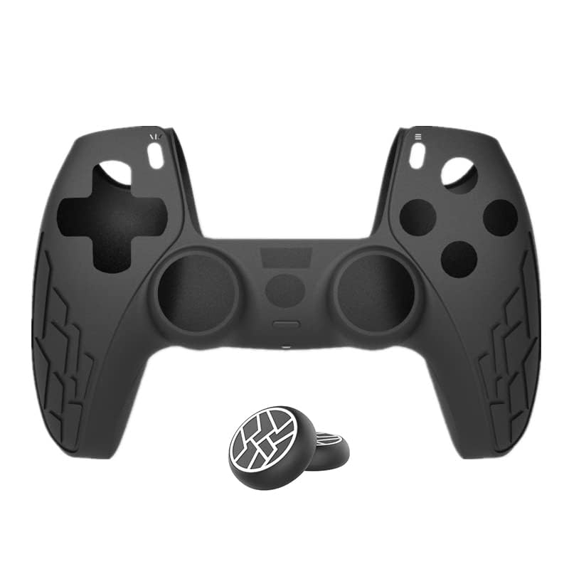 GET IN THE GAME PS5 / PS5 Slim Controller Silicone Protective Cover Case | Non-Slip Soft Rubber Grip Skin with Anti-Slip Texture & Thumb Grips (Set of 1 Cover + 2 Thumb Grips) | Black-image-48