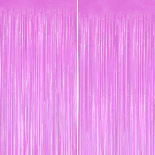 Image of DECOCKRAT 2 Pack Foil Fringe Backdrop - Pastel Purple Shiny Tinsel Curtains for Party Decoration /Photo Booth Props - 3.3x6.6 FT Metallic Foil Backdrop for Birthday, Wedding, Graduation, Christmas.