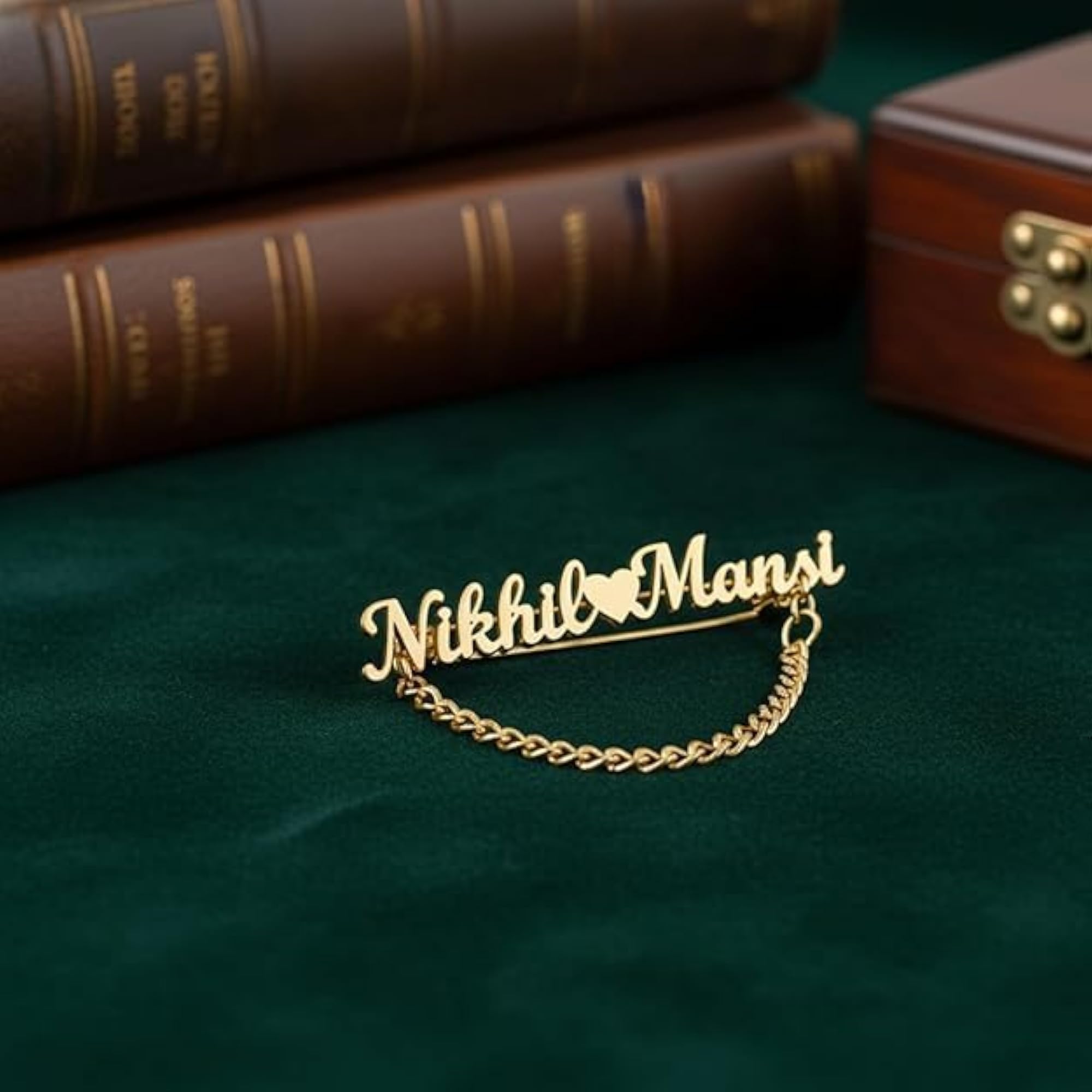Personalized Double Name Brooch with Heart, Custom Name Brooch