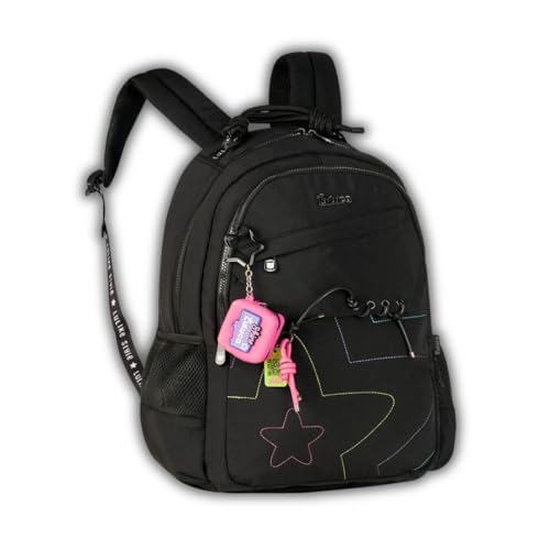 Mochila Luluca de Costas Escolar Juvenil Notebook Meninas, Cor Preta