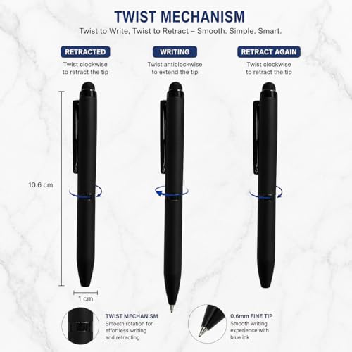 Image of Pen Paradise Set of 2 Matte Black Mini Ball Pen with Glossy Clip | Twist Mechanism | Smooth 0.6mm Blue Ink | Metallic Premium Pocket Pen for Office, Professionals & Gifting