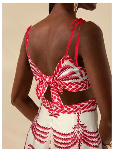 Image of SOLY HUX Women's Summer Maxi Dress Boho Print Tie Shoulder Spaghetti Strap Cut Out Tie Back Cami Dresses Sundress