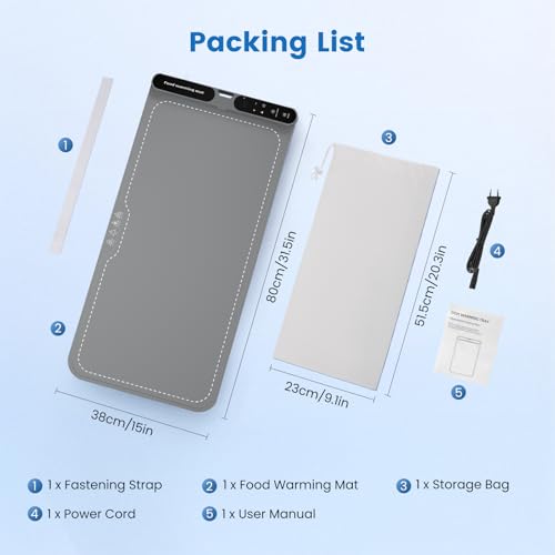 Haedswer Elektrischer Speisenwärmer, tragbar, faltbar, aus Silikon, 40-100 °C, leicht zu reinigen, mit Nano-Material, für Buffet, Party, Auftauen (Grau)