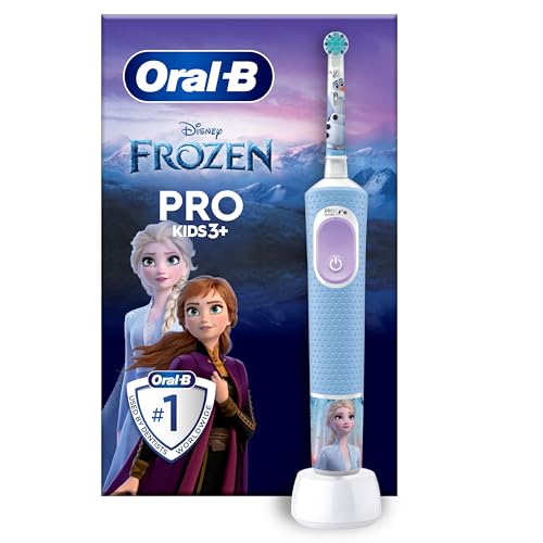 Oral-B Pro Kids Elektrische Kinderzahnbürste, Disney Frozen, 1 weiche Bürste, 1 weiche Bürstenbürste, Timer und Vibrationen, wiederaufladbarer Akku, 4 Aufkleber, 4 Aufkleber, ab 3 Jahren