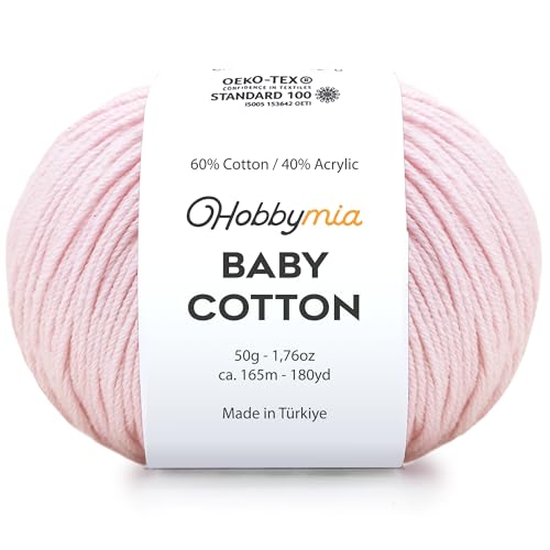 Image of Baby Cotton Blend Yarn - Soft Sport Weight Yarn for Crochet & Amigurumi - 50g /180yds - 60% Cotton 40% Acrylic - Ideal for Baby & Knitting Proj.(Light Pink, 1 Ball)