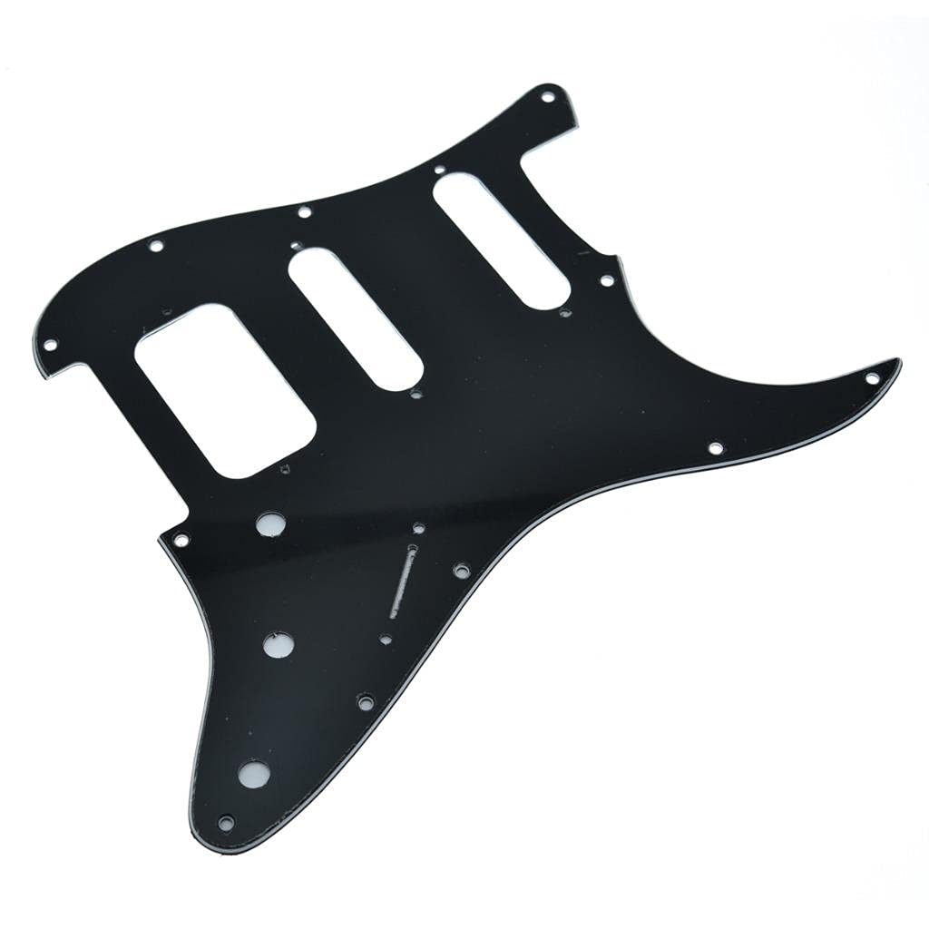 KAISH 11 Hole American Modern Strat Style HSS Pickguard 2-Screw Round Corner Humbucking Pickup Mounting for Stratocaster/Strat Black 3 Ply - Image 3