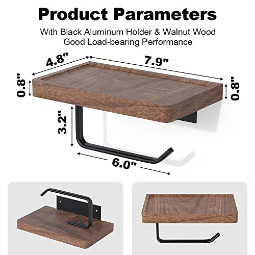 Iurrdop IUR-MZCZT-HHT Toilet Paper Holder With Black Walnut Wood Shelf, Wall Mounted & Adhesive Mounted Wooden Shelf For Hanging Roll Tissue, Place Phone, Aromatherapy For Bathroom thumb #1