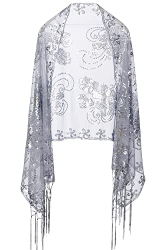 Image of BABEYOND 1920s Sequined Shawl Wraps for Women Fringed Evening Cape Wedding Bridal Shawl Scarf for Evening Dresses Party