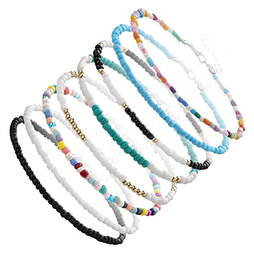 Generic 8Pcs Beads Anklets Chain Bohemian Ankle Bracelet Beads Woven Bracelets Adjustable Friendship Anklets For Women Girls Beach Summer Party #TOP23