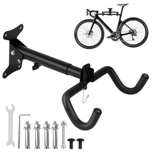 AOOSA Soporte de Pared Para Bicicleta, Ajustable en Ángulo y Distancia Colgador Bicicleta Pared, Portabicicletas Plegable con Acolchado y Gancho Para...