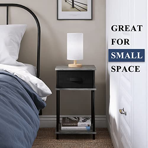 End Table Set Of 2, Small Side Tables With Storage Shelf And Fabric Drawer, Bedside Nightstand For Small Space Accent Table Desk Bed Side Shelf Night Stand For Bedroom, Living Room, Metal Pole, Grey #TOP4