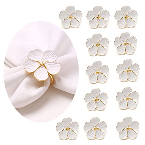 SWHC Rond de Serviette de Table, Rond de Serviette a Fleurs Blanches Lot de 12 Rond de Serviette Noel Ronds et Porte-Serviettes Rond de Serviette Mariage...