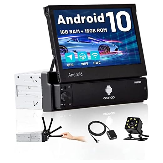 Hikity Android Single Din Car Stereo 7 Inch Flip Out Touch Screen Radio Supports FM Bluetooth WiFi GPS Navigation Mirror Link for Phone Android/iOS + Backup Camera