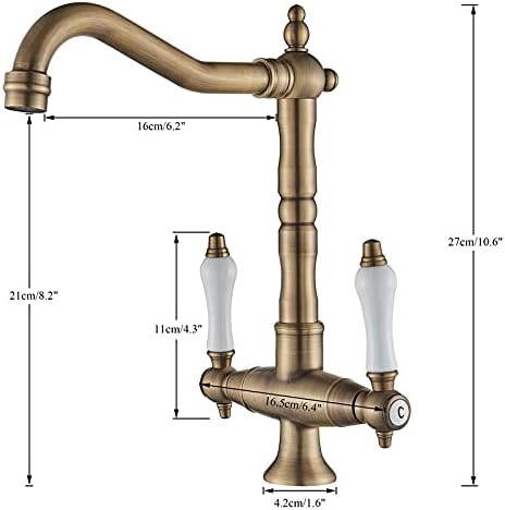 Miniatura 4 de Grifo de fregadero de cocina para bar comercial de granja grifo de cocina antiguo negro doble mango blanco para montaje en cubierta grifos de grúa