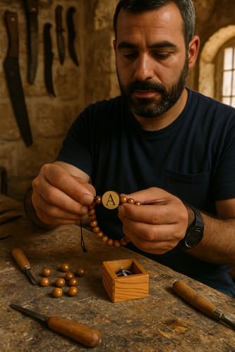 SANAD Personalized Bracelet with Letter A – Handmade Olive Wood Initial Bracelet – Adjustable Unisex Jewelry Gift from the Holy Land – Custom Engraved Charm3
