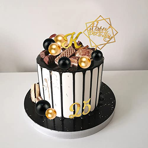 Gold Acrylic Alphabet Number Cake Topper Diy Personalized Name Cupcake Toppers With Balls Happy Birthday Sets For Custom Wedding Cake Decorations Party Supplies (Style1, Uppercase) #TOP4