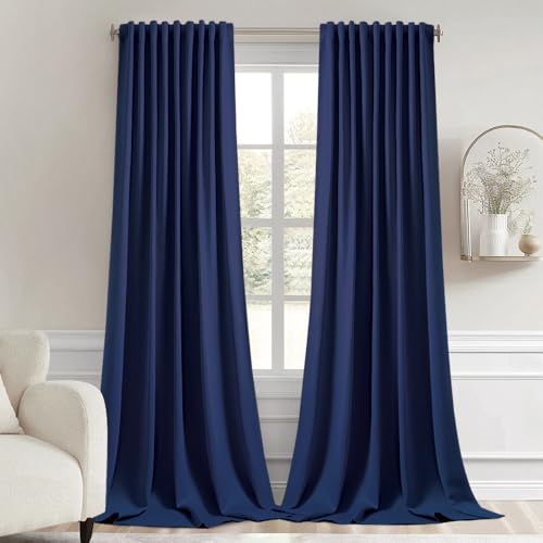 MIULEE Navy Blue Back Tab Blackout Curtains 102 Inch Long