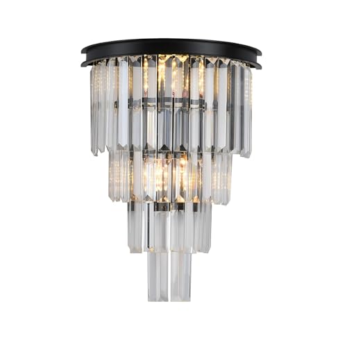 DOYFDOX Black Crystal Wall Sconce, Modern 4-Tiers K9 Clear Crystal