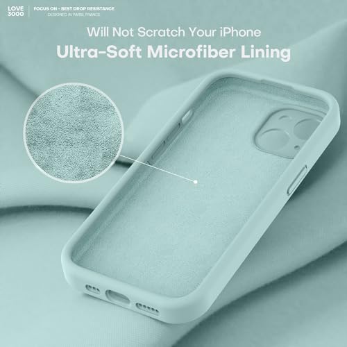 Image of LOVE 3000 Designed for iPhone 14 Case, Premium Silicone with [Soft Anti-Scratch Microfiber Lining] Shockproof Protective Phone Case for Men Women Girls 6.1 inch, Mint
