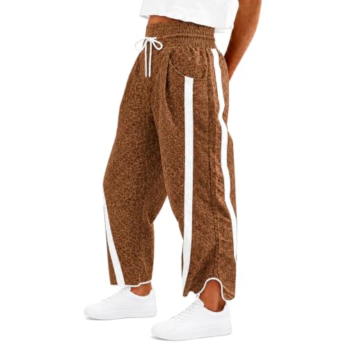 Women Leopard Print Pants Relaxed Fit Cheetah Print Boho Drawstring Pants - image 2