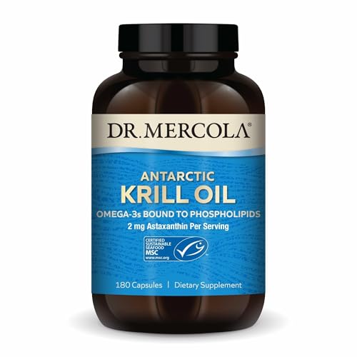 Dr. Mercola Antarctic Krill Oil - 1,000 mg - Omega-3 Supplement with EPA & DHA - Supports Brain, Heart, Joint & Immune Health - GMO-Free, Gluten-Free & Soy-Free - 180 Capsules (90 Servings)