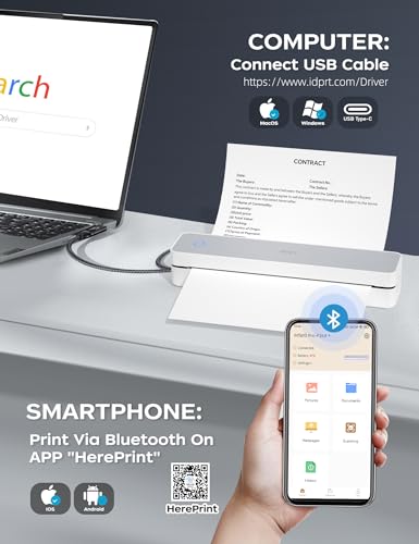 PRT Portable Printer Wireless for Travel, Bluetooth Thermal Printer Support 8.5\" X 11\" US Letter A4 A5, Compatible with iPhone, Android & Laptop, Inkless Printer for Office, Home, School, White