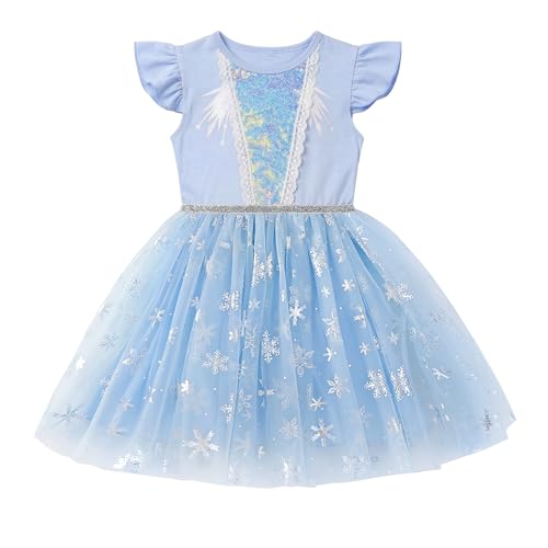Danvren Princess Dress for Toddler Girls Sleeveless Ruffle Sleeve Tulle Dresses Casual Summer Outfit for Girl 3-6 Years (US Age 3 Years 4 Years Ice Blue)