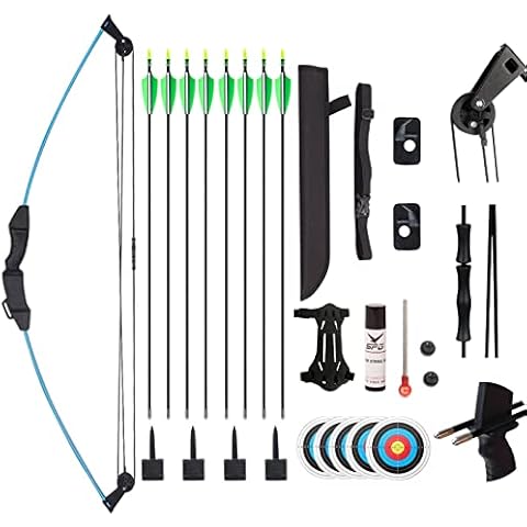 SOPOGER Kids Bow and Arrow Set for Boys Girls, Beginner Bow and Arrow for Kids 8-12 Youth Archery Set, Youth Compound Bow and Arrow Set for Kids Backyard Archery Games Toy Gifts (Blue) Cover