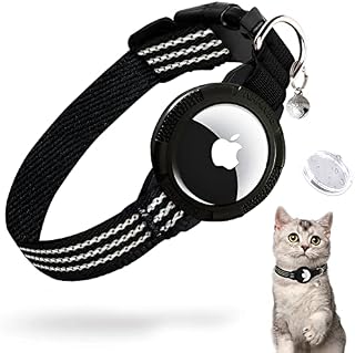 AirTag Cat Collar with Waterproof Cover, Lioenyong Integrated AirTag Cat Collar, Reflective GPS Cat Collar with AirTag Holder and Bell Compatible for the Apple AirTag for Boys Girls Cats