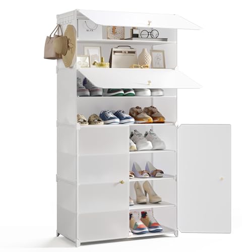 Zapatero de plástico modular con estante extraíble y ganchos 2