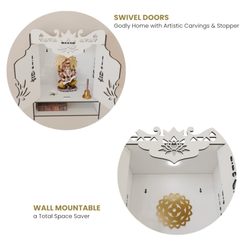 Image of NIVED YAMUNA Engineered Wood Mandir, White | with Spotlight