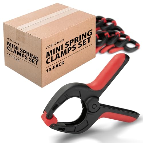 POWERTEC Mini Spring Clamps Set - 10 Pack Plastic Clips with 1-Inch Opening and Pivoting Jaw Pad, Ideal for Backdrop Clips, Pool Covers, DIY Projects, and Woodworking (71018)
