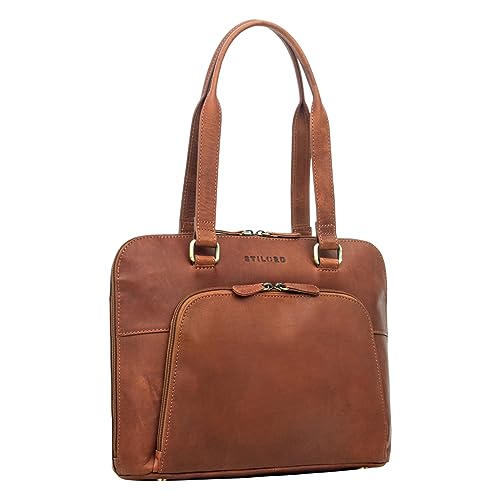 STILORD Hermione Echt Leder Business-Tasche 13,3 Zoll Damen Vintage Shopper für Büro, Notebook und Akten-Tasche Frauen Arbeitstasche Ledertasche Farbe:Namibia - braun