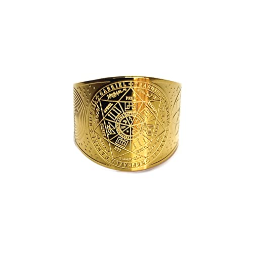 SIMBOLIKS Sello Siete Arcángeles Anillo Ajustable de Acero inoxidable Sigilo Amuleto Protección de arcángeles Sello de Salomón 7 ángeles Buena suerte Talismán Anillo abierto Anillo Religioso