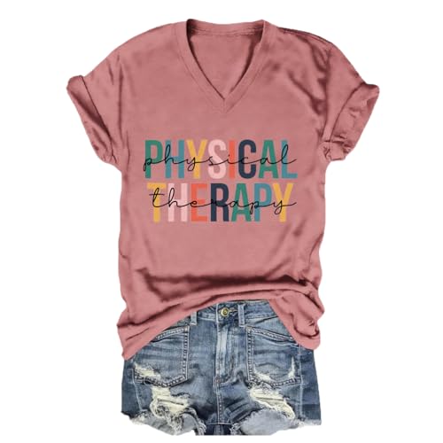 Physical Therapy Shirt Womens PTA Graphic Tee Short Sleeve V-Neck Physical Therapist Tshirt Cute PT Student T Shirt
