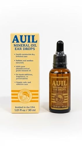 Auil - Mineral Oil Ear Drops, 1.01 fl oz - Pharmaceutical Grade, Natural Ear Care for Dry Irritated Ears, No Harsh Additives or Preservatives - Pipette Dropper Lid Included