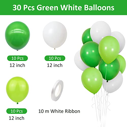 Bealif Green White Balloons 30 Pack, 12 Inch Dark Green Lime Green Party Balloon Wild One Jungle Safari Theme Decorations for Boys Girls Birthday Decorations Baby Shower Photo Shoot
