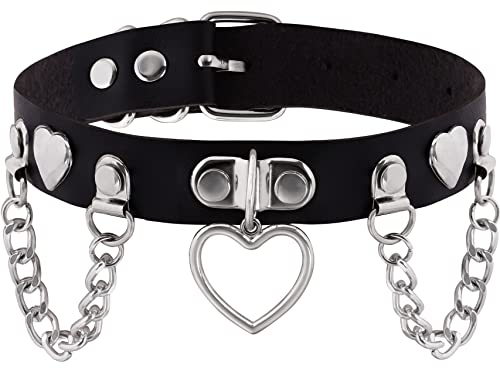 Sacina Goth Black Heart Chain Choker Necklace, PU Leather Choker, Halloween Christmas New Year Jewelry Gift for Women