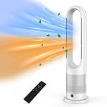 MoraRise Bladeless Tower Fan Heater, Hot and Cold Fan with Remote Control, 80° Oscillating Space Heater for Home Bedroom Office, Portable Air Cooler, Quiet Cooling & Heating, 9H Timer (Sliver)