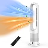 MoraRise Bladeless Tower Fan Heater, Hot and Cold Fan with Remote Control, 80° Oscillating Space Heater for Home Bedroom Office, Portable Air Cooler, Quiet Cooling & Heating, 9H Timer (Sliver)